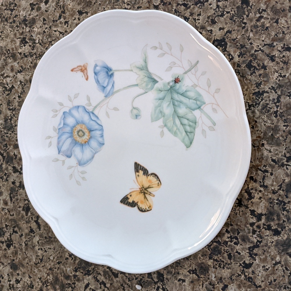 LENOX salad plate Butterfly Meadow Monarch ladybug flower spring Easter scallop